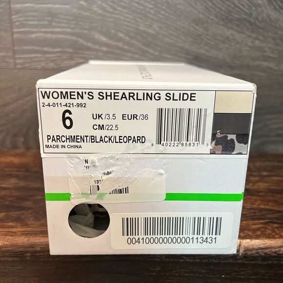 APL Women’s Shearling Slide Sandal in Parchment/Black/Leopard. 🖤🤍🤎 Size 6. NI - Picture 15 of 16